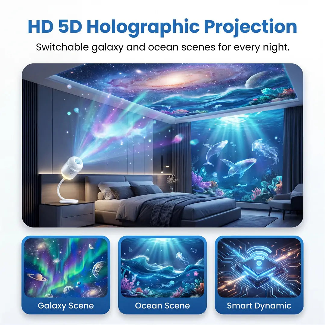 Comauo® NEXT-GEN SMART PROJECTION HD Smart Dynamic 5D Holographic Night Light Projector💫