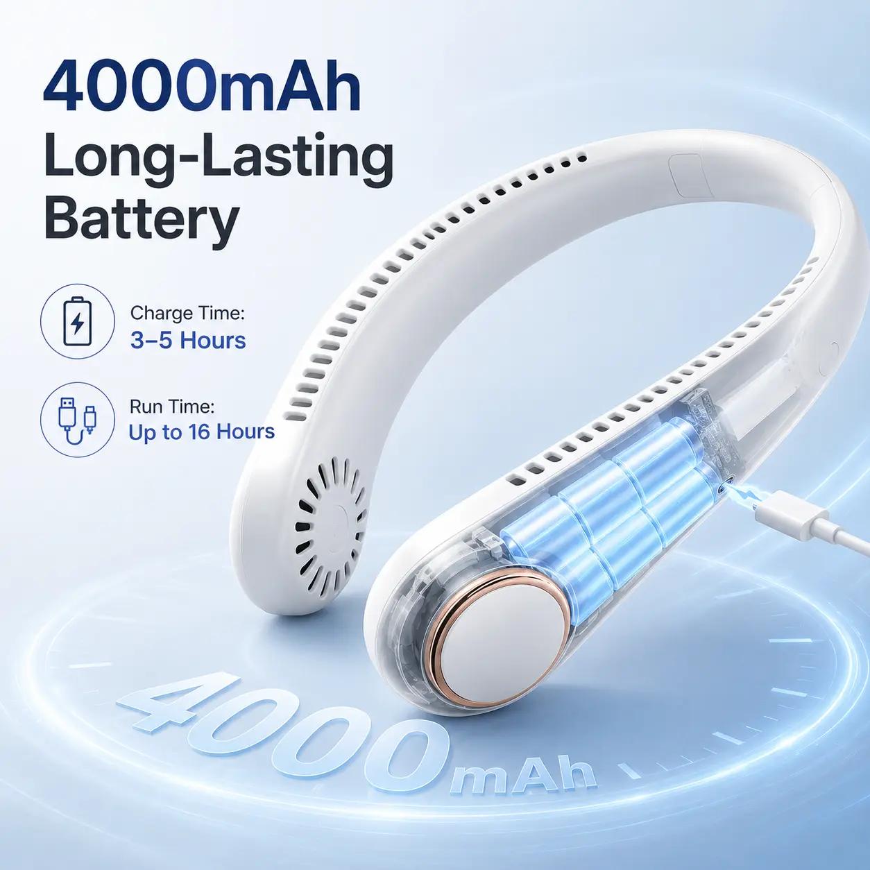 𝐏𝐊𝗡𝐄𝙒® 𝑷𝒐𝒓𝒕𝒂𝒃𝒍𝒆 𝑵𝒆𝒄𝒌 𝑭𝒂𝒏, Bladeless Wearable Personal Fan, Hands-Free Cooling for Outdoor & Office🏅