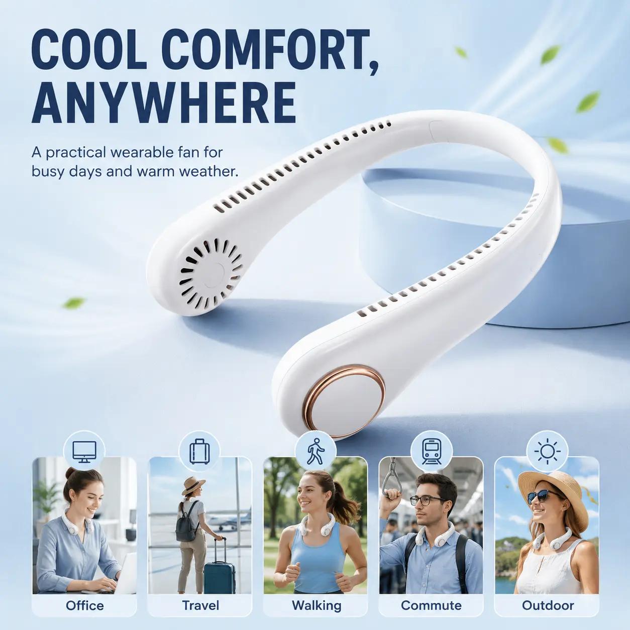 𝐏𝐊𝗡𝐄𝙒® 𝑷𝒐𝒓𝒕𝒂𝒃𝒍𝒆 𝑵𝒆𝒄𝒌 𝑭𝒂𝒏, Bladeless Wearable Personal Fan, Hands-Free Cooling for Outdoor & Office🏅