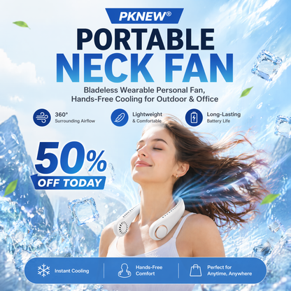 𝐏𝐊𝗡𝐄𝙒® 𝑷𝒐𝒓𝒕𝒂𝒃𝒍𝒆 𝑵𝒆𝒄𝒌 𝑭𝒂𝒏, Bladeless Wearable Personal Fan, Hands-Free Cooling for Outdoor & Office🏅