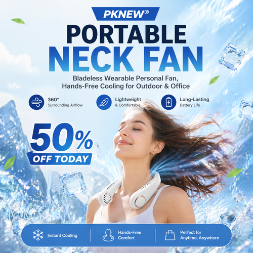 𝐏𝐊𝗡𝐄𝙒® 𝑷𝒐𝒓𝒕𝒂𝒃𝒍𝒆 𝑵𝒆𝒄𝒌 𝑭𝒂𝒏, Bladeless Wearable Personal Fan, Hands-Free Cooling for Outdoor & Office🏅