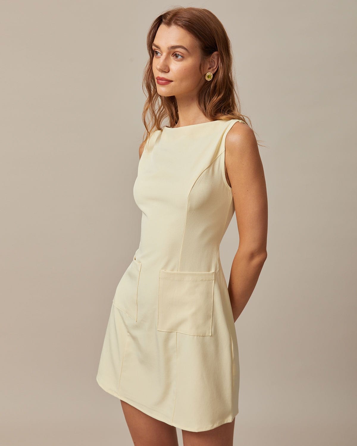 Yellow Boat Neck Cutout Mini Dress