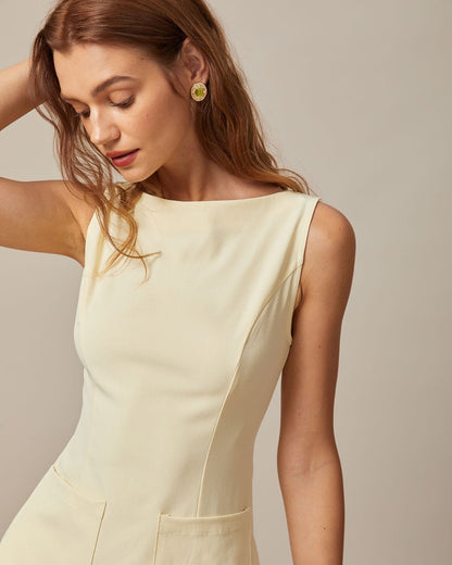 Yellow Boat Neck Cutout Mini Dress